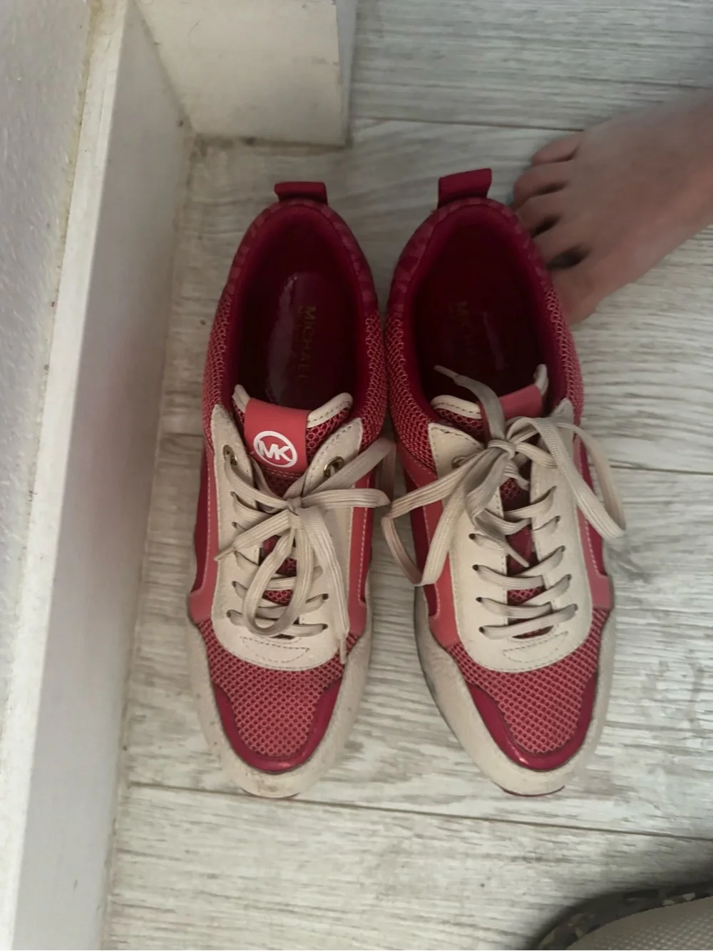 Michael Kors Pink and Cream Lace-Up Sneakers